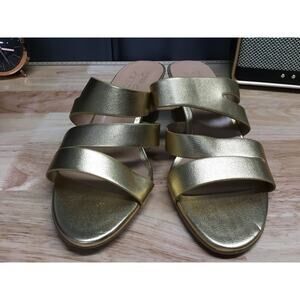 Naturalizer Beaming Slide Sandals Women's 8 Metallic Gold Block Heeled Strappy